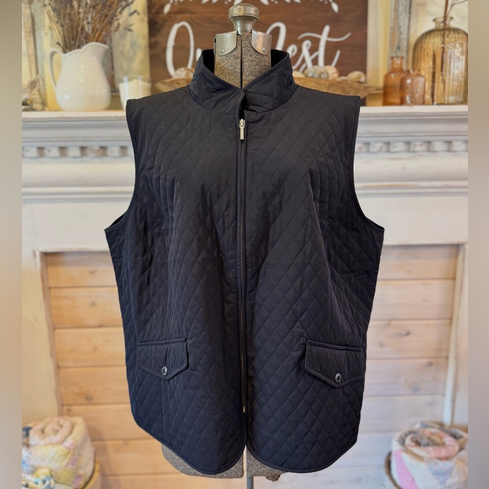 Talbots Women's Navy Blue Quilted Full Zip Vest Jacket Size 2X